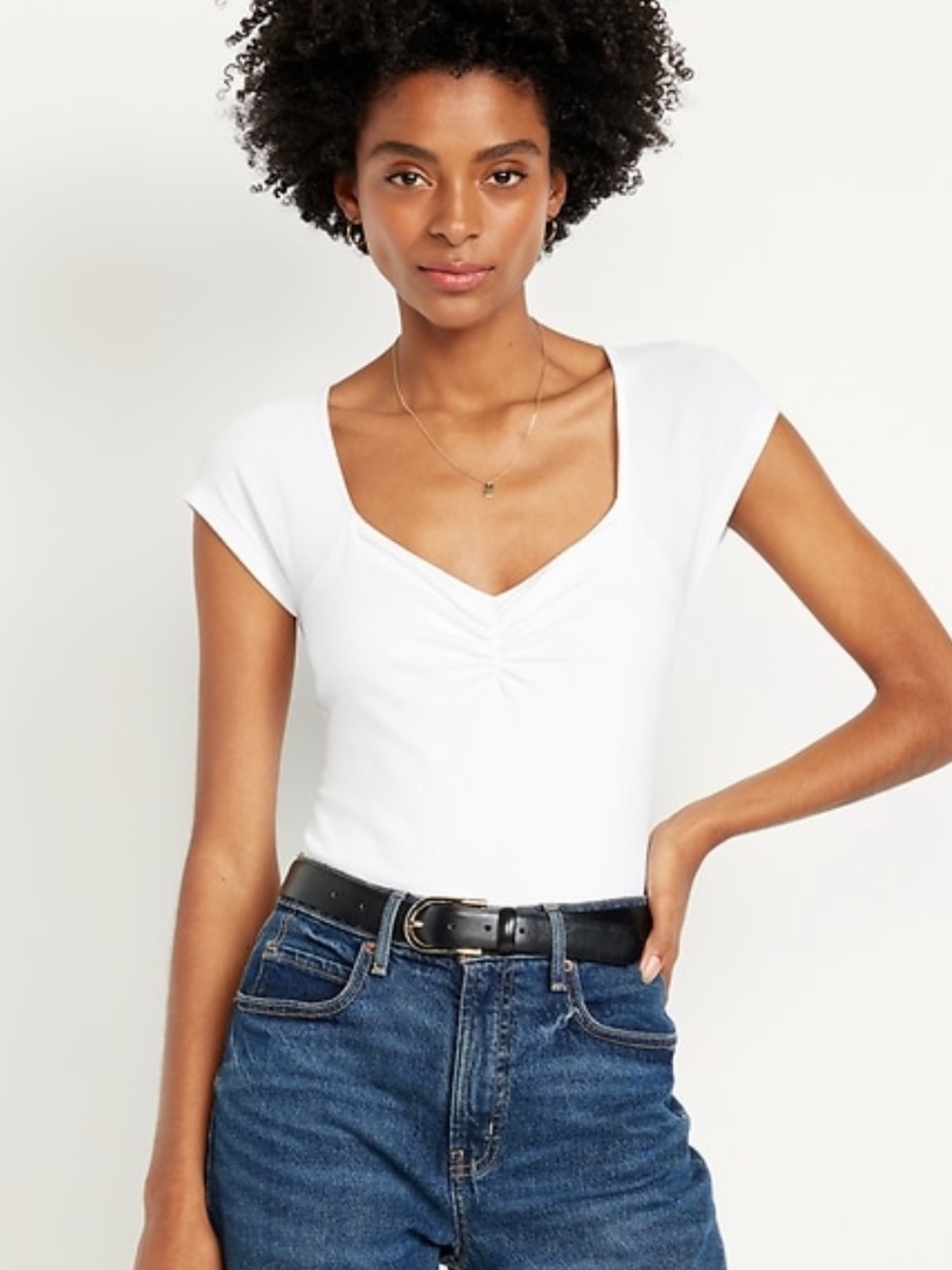 Old Navy White lilies Double-Layer Cinched Bodysuit